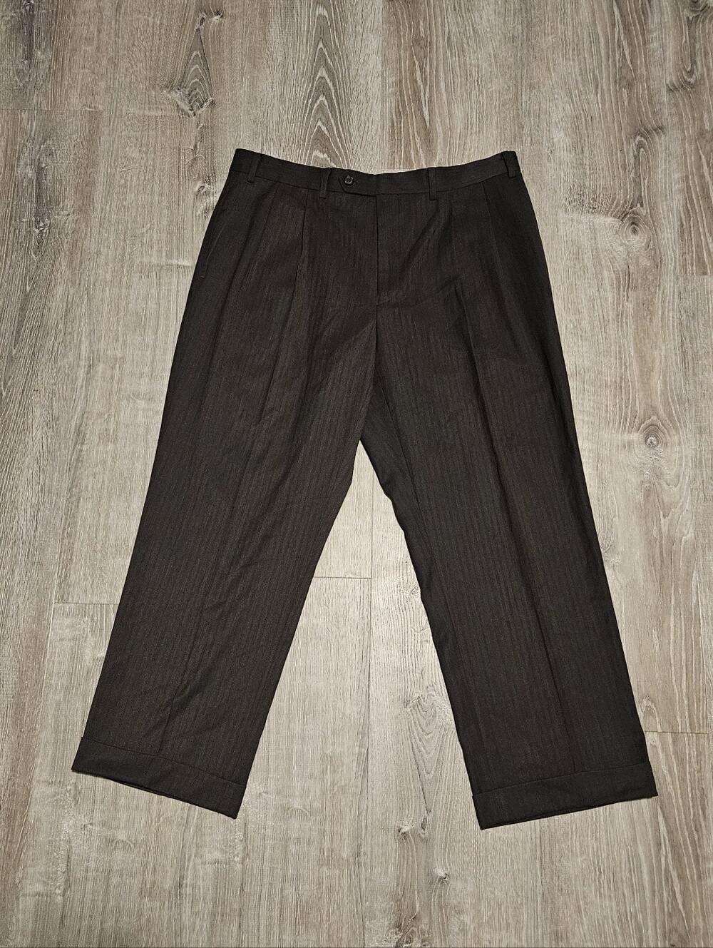 VTG Ralph Lauren Brown Herringbone Pleated Trousers Cuffed 36x26.5 Academia Goth
